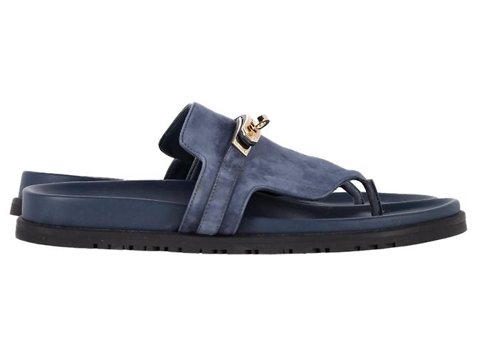 Kelly Hermès Empire Sandals in Blue Suede