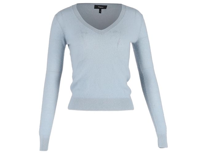 Theory Strickpullover mit V-Ausschnitt aus hellblauer Wolle 