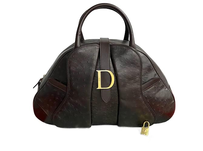 Christian Dior Ostrich Handbag Brown Ostrich leather  ref.2572520