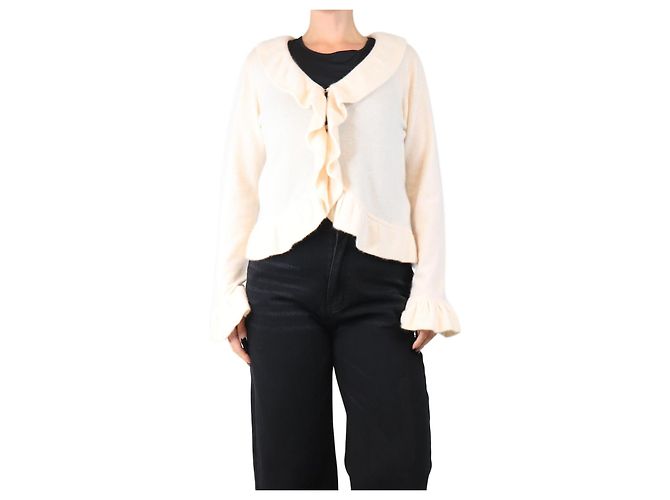 Autre Marque Cremfarbener Cashmere-Cardigan mit Rüschen - Größe M Roh