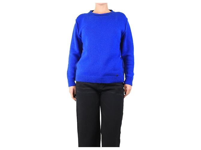 Loro Piana Blauer Pullover mit Kontrastpaspel - Größe UK 12