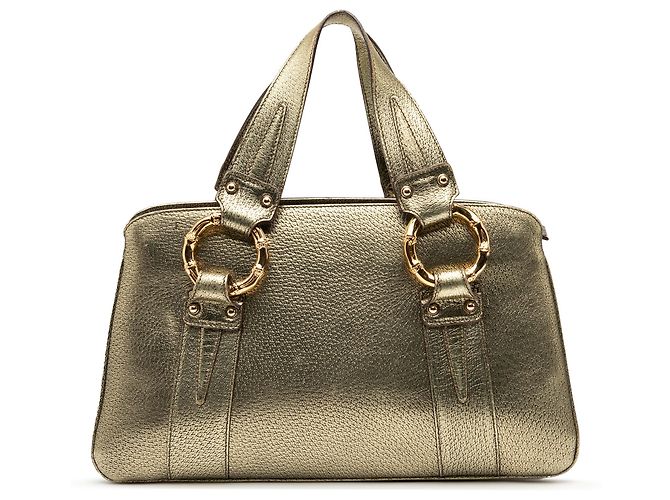 Bamboo Borsa a mano in pelle di vitello metallica dorata Gucci con metallo e bambù D'oro