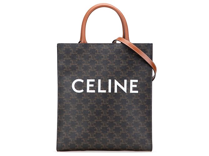 Céline Cabas vertical en toile enduite Triomphe petit modèle marron de Celine Marron foncé