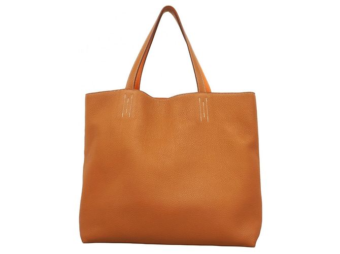 Bolsa Tote Hermès Double Sens 45 Dourado Laranja