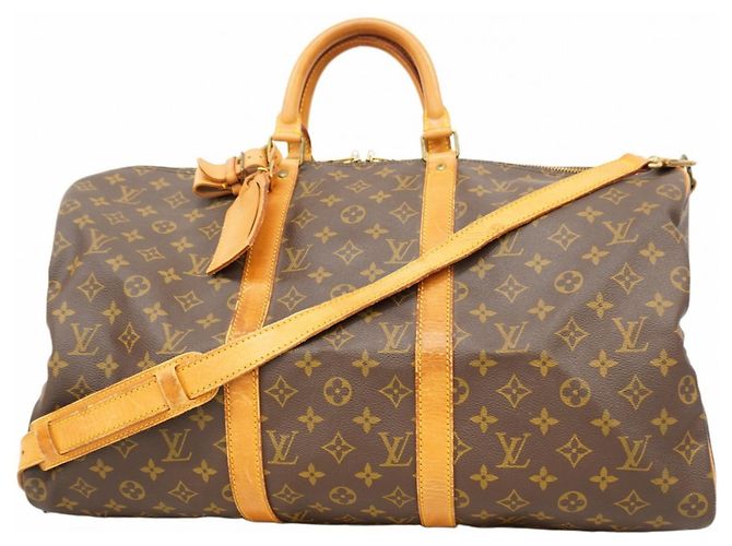 Borsa Boston Keepall Bandoulière 50 Monogram Louis Vuitton Marrone