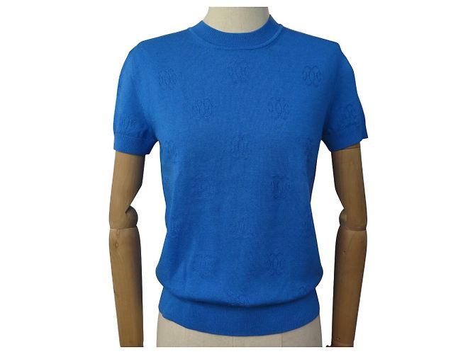 Hermès NEUF PULL HERMES MANCHES COURTES 36 S MAILLE SOIE & COTON BLEU ACAPULCO TOP Bleu Marine