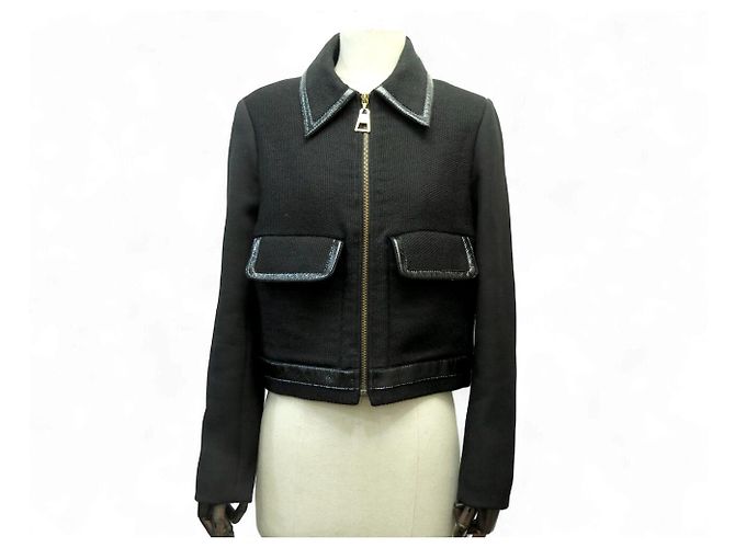 LOUIS VUITTON SHORT ZIPPERED JACKET M 38 NICOLAS GHESQUIERE IN WOOL Black