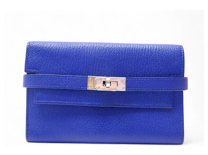 Hermès HERMES KELLY MEDIUM FOLDABLE WALLET MYSORE GOAT LEATHER BLUE