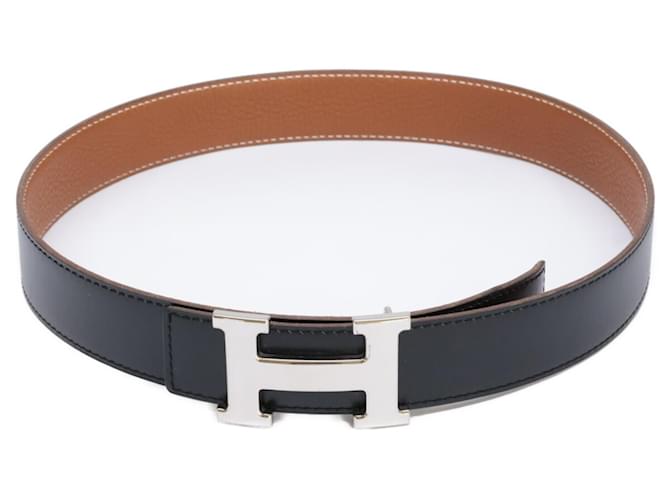 Hermès Hermes Constance H-Stamped Calfskin Togo Belt Brown Black Silvery  ref.2573913