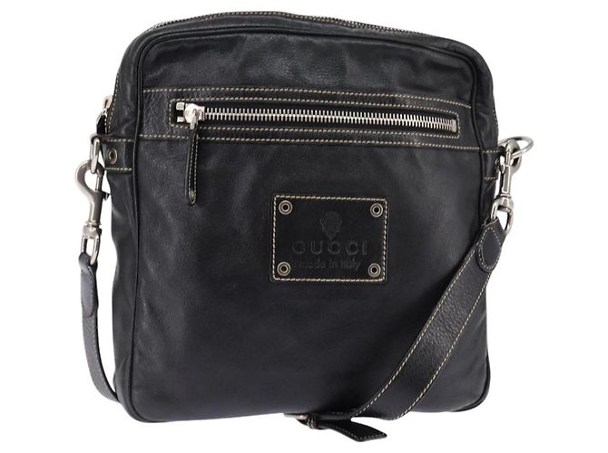 Bolso mensajero de cuero con cremallera frontal Gucci Negro