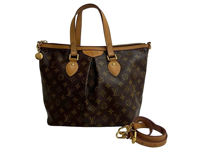 Bolsa de mão em couro marrom Louis Vuitton Palermo PM