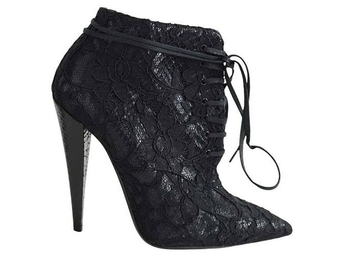 Saint Laurent Black leather lace-up boots
