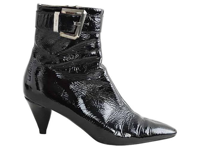 Prada Black patent leather buckle boots