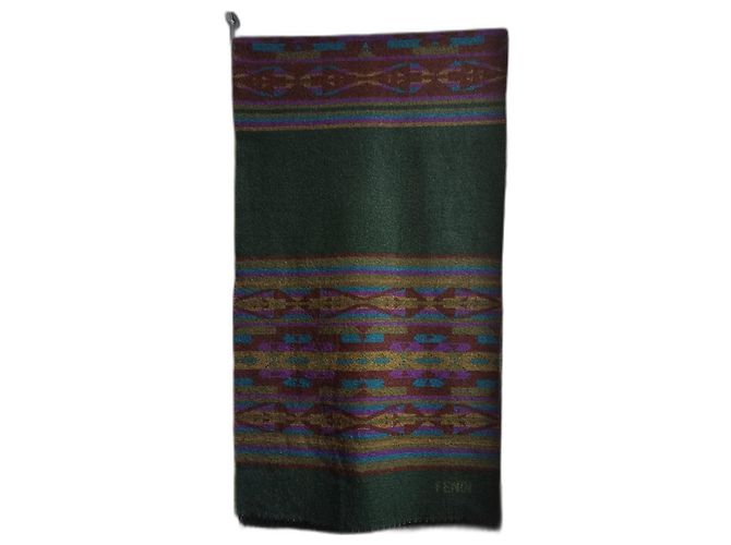 Sciarpa Fendi Verde con Motivo Etnico Multicolore