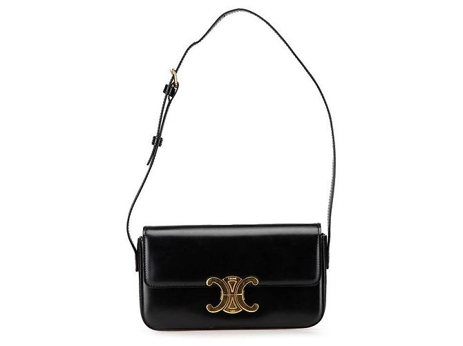 Céline Bolsa 2 em 1 em couro de bezerro brilhante Celine Triomphe Preto