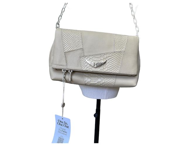 Bolsa de ombro Zadig & Voltaire Rock couro efeito crocodilo bege