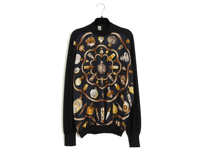 Hermès 1988 Twillaine Pullover FR42 Schwarz Kaschmir UK12 US10