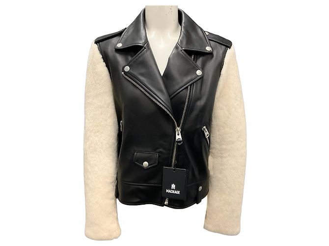 Mackage Black Baya Lambskin Leather and Shearling Biker Jacket