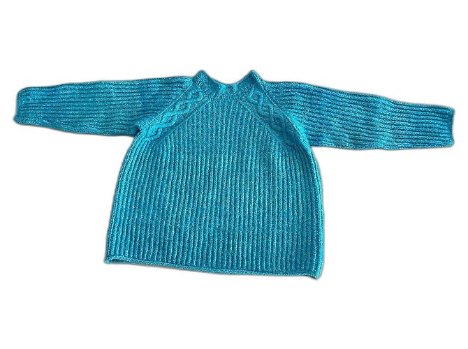 Autre Marque Oversized Pull Blau der Südsee Melange aus Wolle und Baumwolle Größe 36-38-40 Türkis