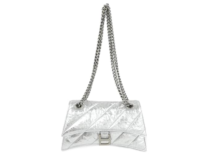 Balenciaga Crush Small Chain Bag Metallic Calf Shoulder Bag Silvery Leather  ref.2576230
