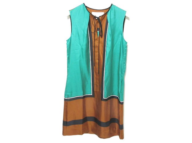 Autre Marque 100% Seidenkleid von Diane von Furstenberg Braun Grün