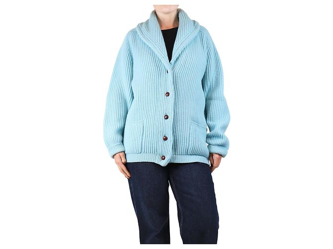 Crimson Blauer gerippter Schal-Cardigan - Größe XXL