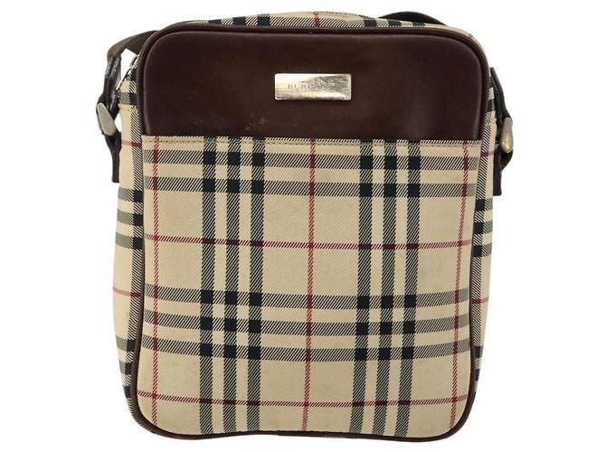 Borsa Messenger con Zip Burberry in Tela e Pelle Nova Check Beige