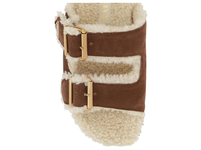 Prada Slide in suede marrone e shearling nuove