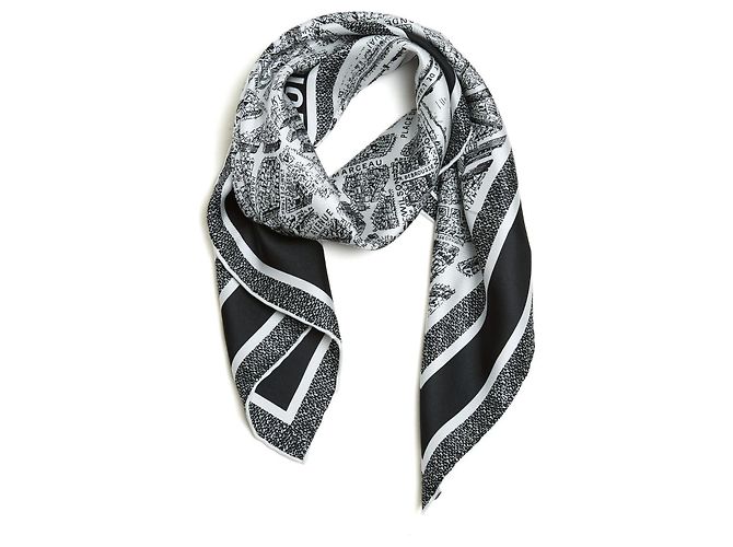 Lenço de Seda Twill Iconic Branco Marinho Mapa de Paris Christian Dior NIB Azul marinho