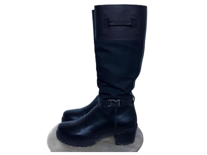 Botas Prada de couro e nylon pretas Preto