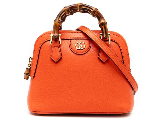 Sac à main en cuir de veau orange mini dollar Bamboo Diana de Gucci