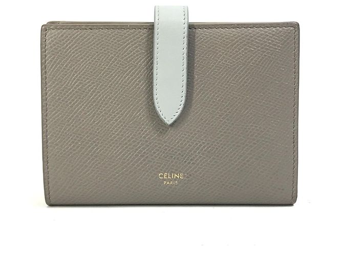 Céline Monedero de cuero tri-fold Celine Castaño Azul claro