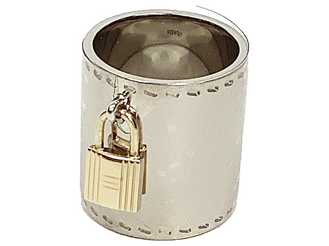 Ring Anello per sciarpa Hermès con charm a forma di lucchetto Argento D'oro