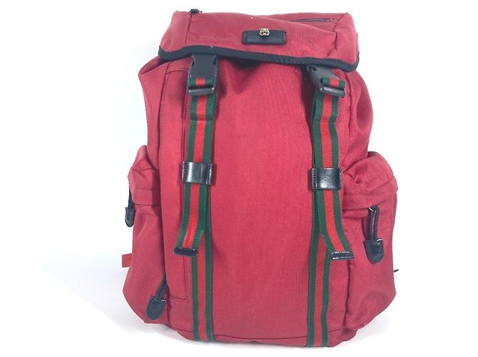 Gucci Tiger Head Techno Logo Sherry Line Backpack Black Red