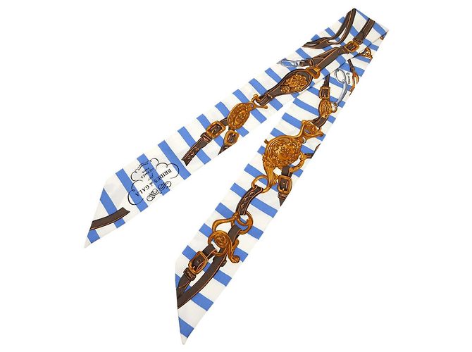 Bufanda de seda Twilly Bridle Hermès Blanco Multicolor Azul claro