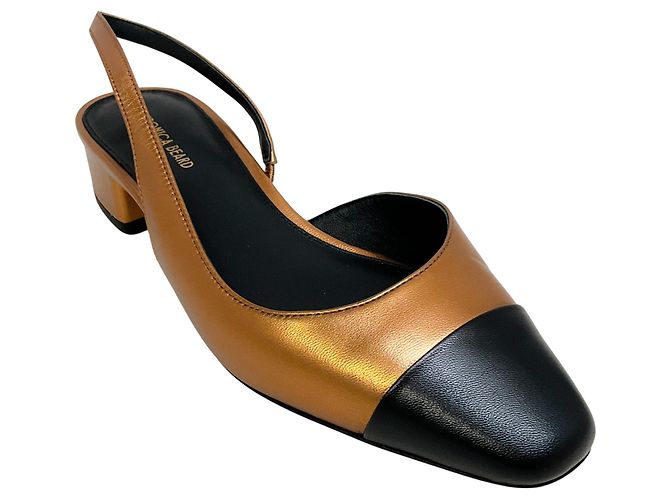 Veronica Beard Copper / Black Leather Cecile Slingback Pumps Metallic