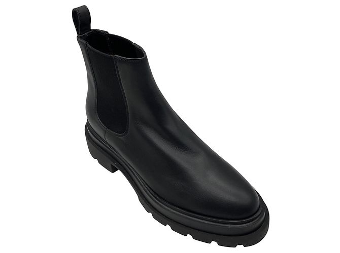 Santoni Black Leather Pull On Chelsea Boots