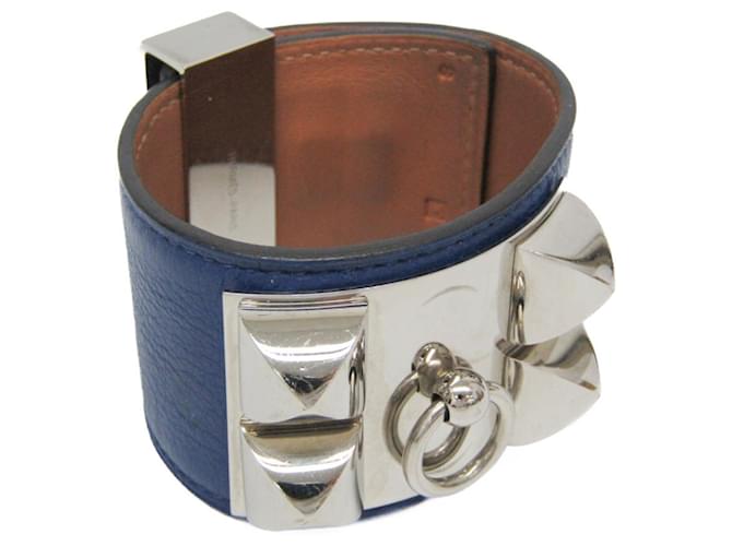 Bracciale in pelle e metallo Collier de Chien di Hermès in Blu Zaffiro e Argento 
