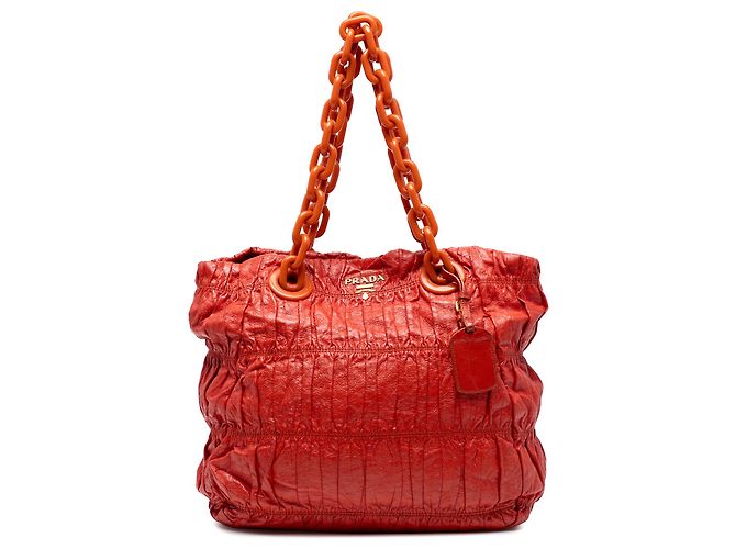 Bolsa Prada Gaufre Verniz Laranja com Corrente