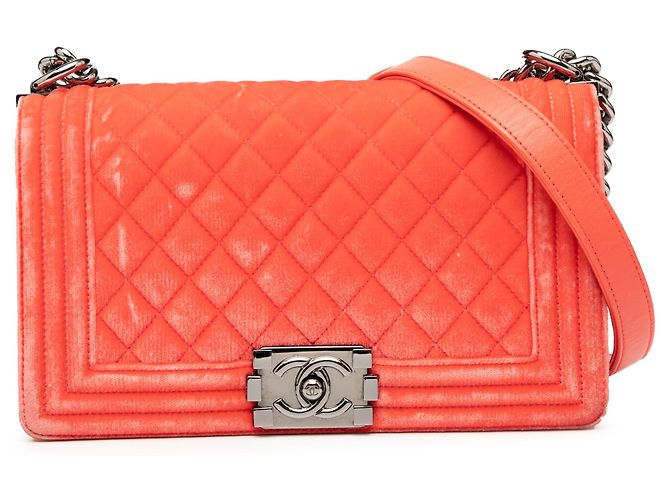 Chanel Orange Alte Mittelgroße Gestepptes Samt Boy Flap