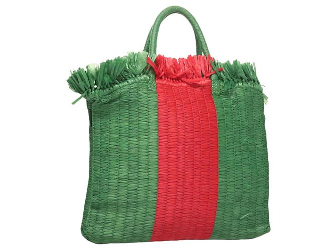 Gucci Cestino aus gewebter Raffia Grün