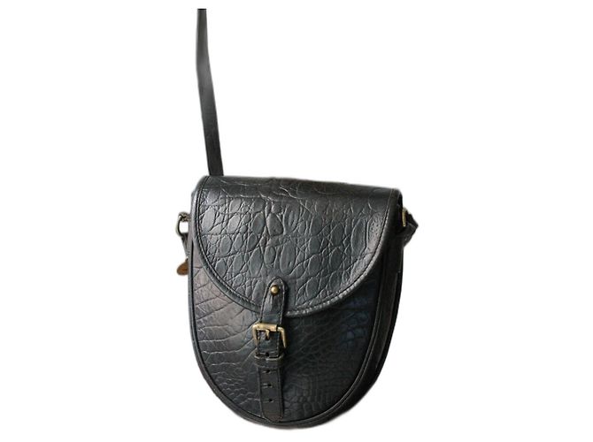 Bolsa de ombro em couro preto com efeito de crocodilo da Mulberry