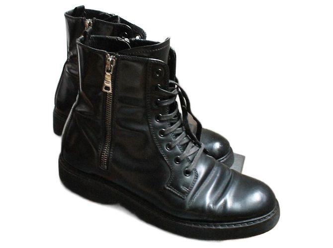 Prada black leather ankle boots size 38