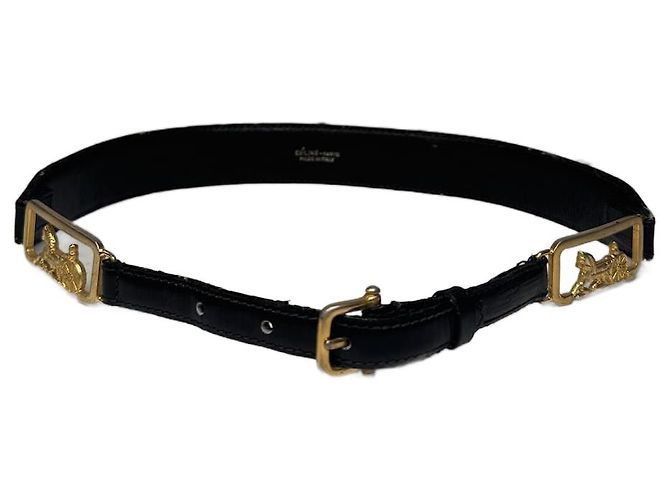 Céline Vintage Celine Paris Carriage Logo Leather Belt Black