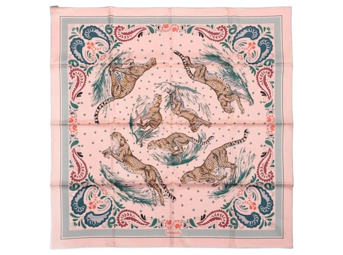 Hermès Double Face 90 "Cheetah Bandana" 100% Silk Scarf in Pink x Orange  ref.2580096