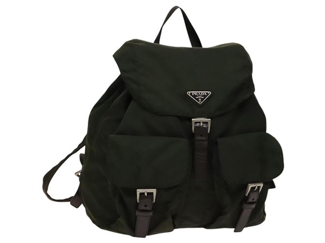 Prada Vela Double Front Pocket Backpack Tessuto with Saffiano Leather Medium Khaki