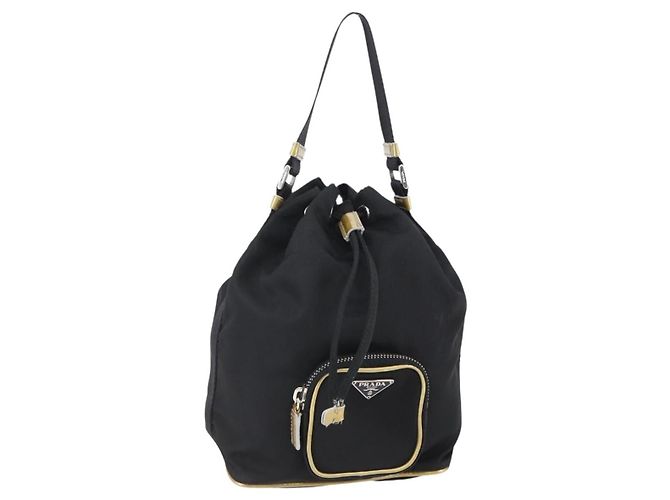 Borsa a secchiello con coulisse Prada Duet Tessuto Piccola Nero
