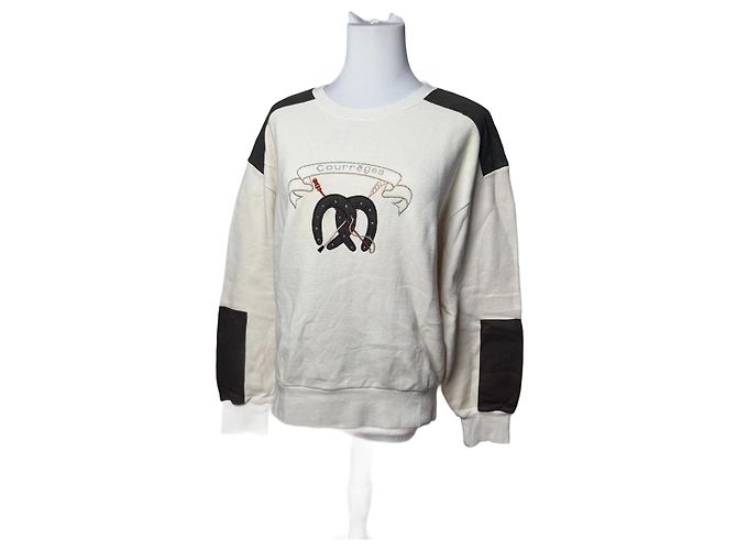 Courreges Vintage Courrèges Woll-Leder-Pullover beige braun M
