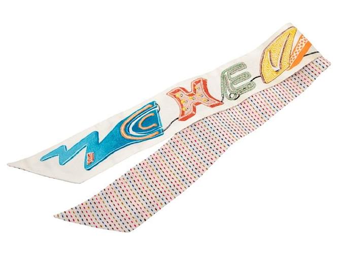 Écharpe en soie néon Chevaloscope d'Hermès Blanc  ref.2580668