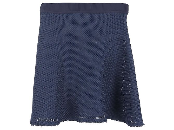 Sandro Mesh Accent Mini A-Line Skirt in Navy Blue Polyester